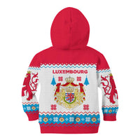 Luxembourg Christmas Kid Hoodie with Red Lion Crest and Snowflake Pattern