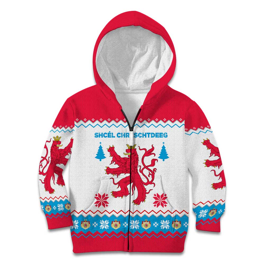 Luxembourg Christmas Kid Hoodie with Red Lion Crest and Snowflake Pattern