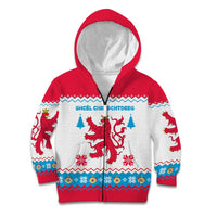 Luxembourg Christmas Kid Hoodie with Red Lion Crest and Snowflake Pattern
