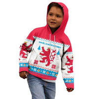 Luxembourg Christmas Kid Hoodie with Red Lion Crest and Snowflake Pattern