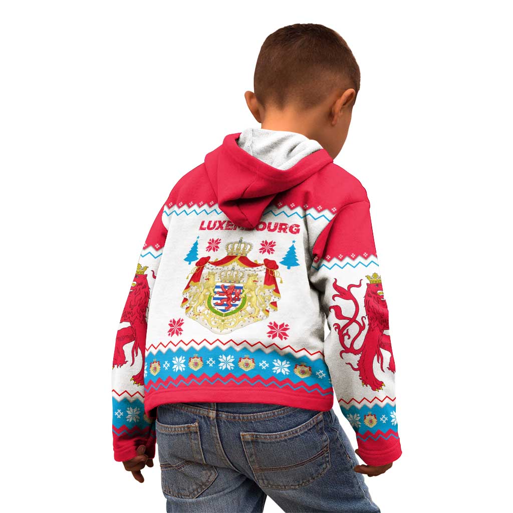 Luxembourg Christmas Kid Hoodie with Red Lion Crest and Snowflake Pattern
