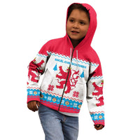 Luxembourg Christmas Kid Hoodie with Red Lion Crest and Snowflake Pattern
