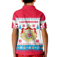 Luxembourg Christmas Kid Polo Shirt with Red Lion Crest and Snowflake Pattern