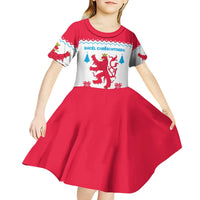 Luxembourg Christmas Kid Short Sleeve Dress with Red Lion Crest and Snowflake Pattern