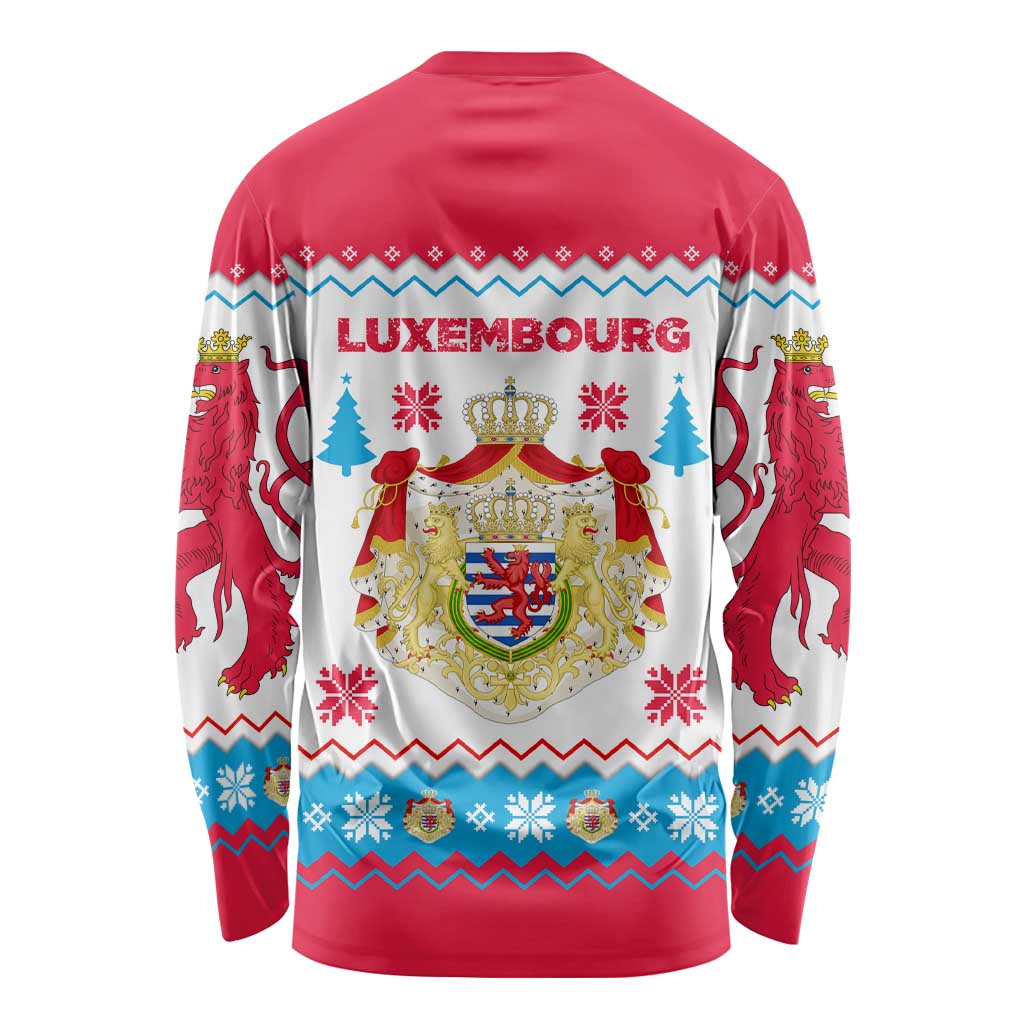 Luxembourg Christmas Long Sleeve Shirt with Red Lion Crest and Snowflake Pattern