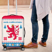 Luxembourg Christmas Luggage Cover with Red Lion Crest and Snowflake Pattern