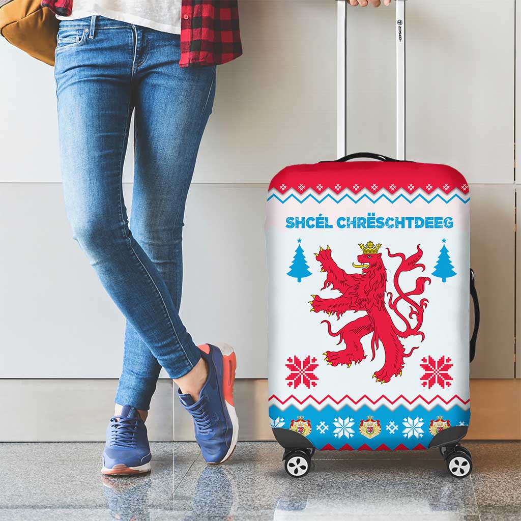 Luxembourg Christmas Luggage Cover with Red Lion Crest and Snowflake Pattern