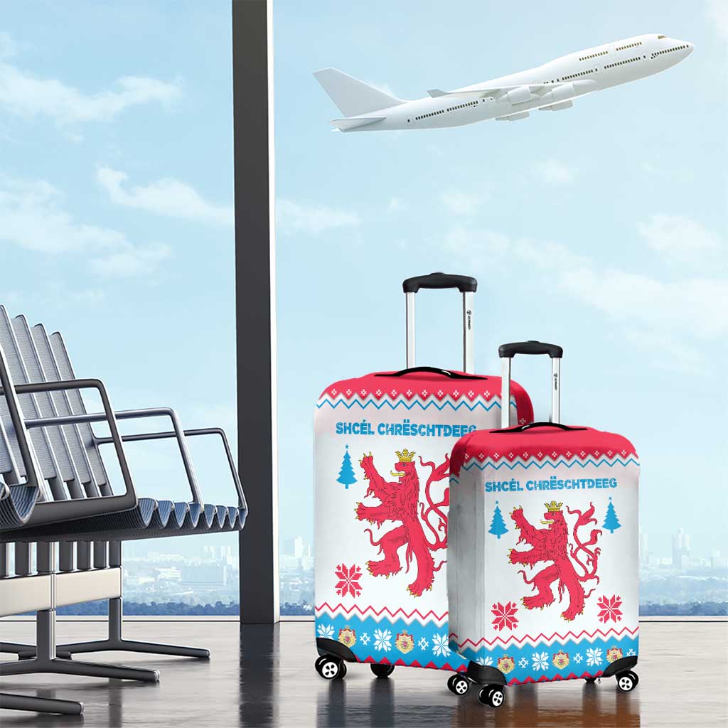 Luxembourg Christmas Luggage Cover with Red Lion Crest and Snowflake Pattern
