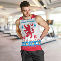 Luxembourg Christmas Men Tank Top with Red Lion Crest and Snowflake Pattern
