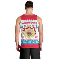 Luxembourg Christmas Men Tank Top with Red Lion Crest and Snowflake Pattern