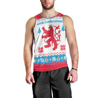 Luxembourg Christmas Men Tank Top with Red Lion Crest and Snowflake Pattern