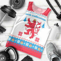 Luxembourg Christmas Men Tank Top with Red Lion Crest and Snowflake Pattern