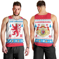Luxembourg Christmas Men Tank Top with Red Lion Crest and Snowflake Pattern