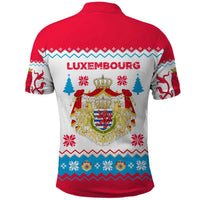 Luxembourg Christmas Polo Shirt with Red Lion Crest and Snowflake Pattern