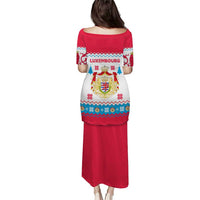 Luxembourg Christmas Puletasi with Red Lion Crest and Snowflake Pattern