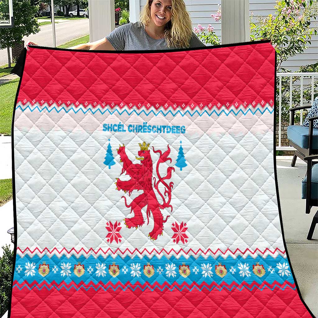 Luxembourg Christmas Quilt with Red Lion Crest and Snowflake Pattern