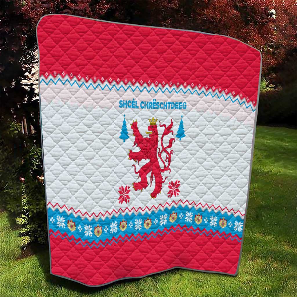 Luxembourg Christmas Quilt with Red Lion Crest and Snowflake Pattern