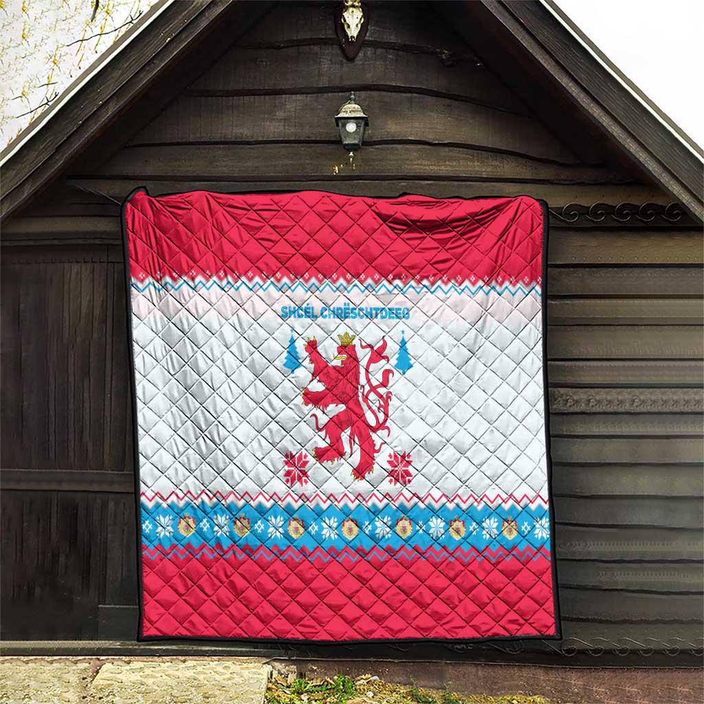 Luxembourg Christmas Quilt with Red Lion Crest and Snowflake Pattern