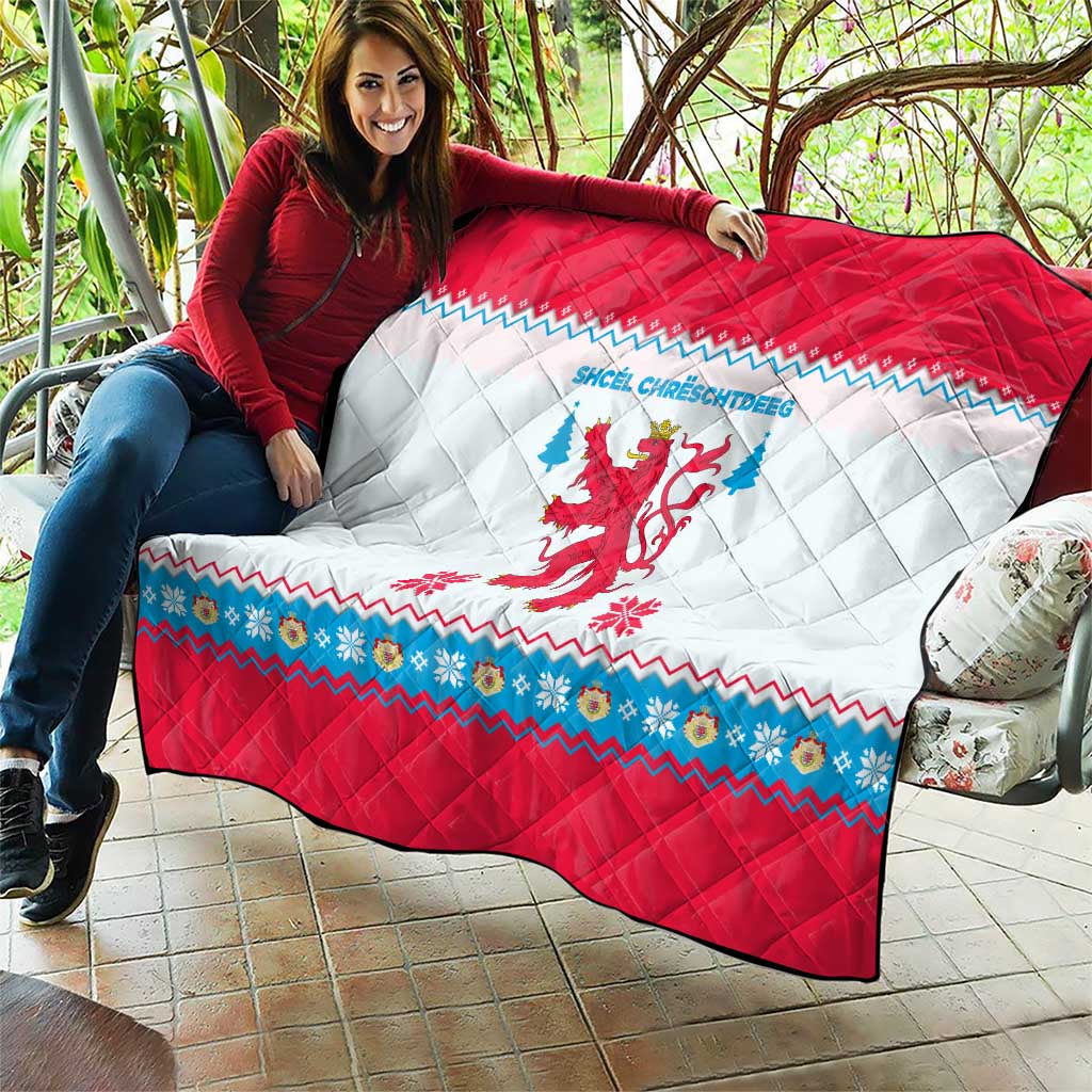 Luxembourg Christmas Quilt with Red Lion Crest and Snowflake Pattern