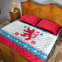 Luxembourg Christmas Quilt Bed Set with Red Lion Crest and Snowflake Pattern