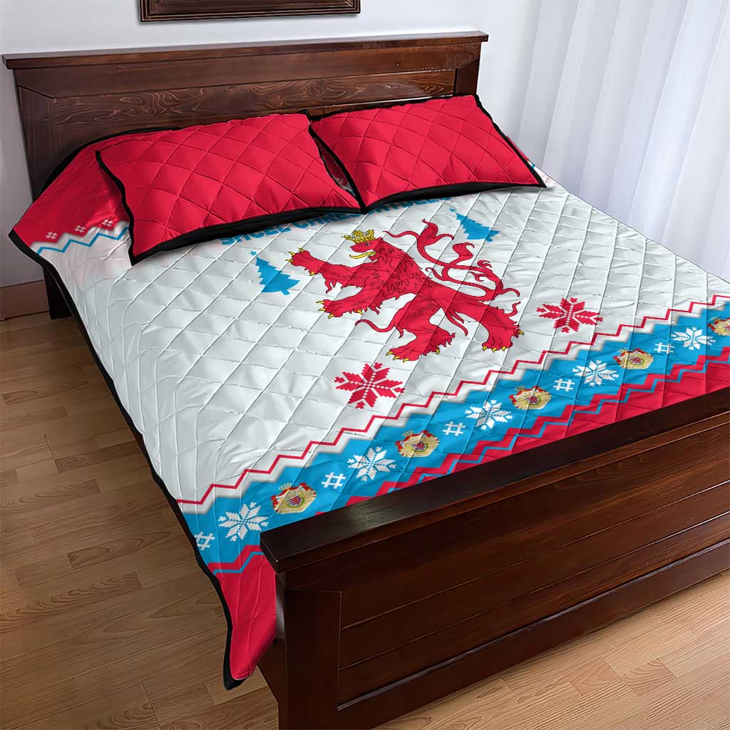 Luxembourg Christmas Quilt Bed Set with Red Lion Crest and Snowflake Pattern