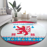 Luxembourg Christmas Round Carpet with Red Lion Crest and Snowflake Pattern