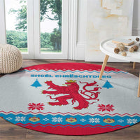 Luxembourg Christmas Round Carpet with Red Lion Crest and Snowflake Pattern