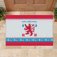 Luxembourg Christmas Rubber Doormat with Red Lion Crest and Snowflake Pattern