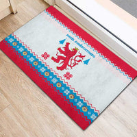 Luxembourg Christmas Rubber Doormat with Red Lion Crest and Snowflake Pattern