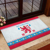 Luxembourg Christmas Rubber Doormat with Red Lion Crest and Snowflake Pattern