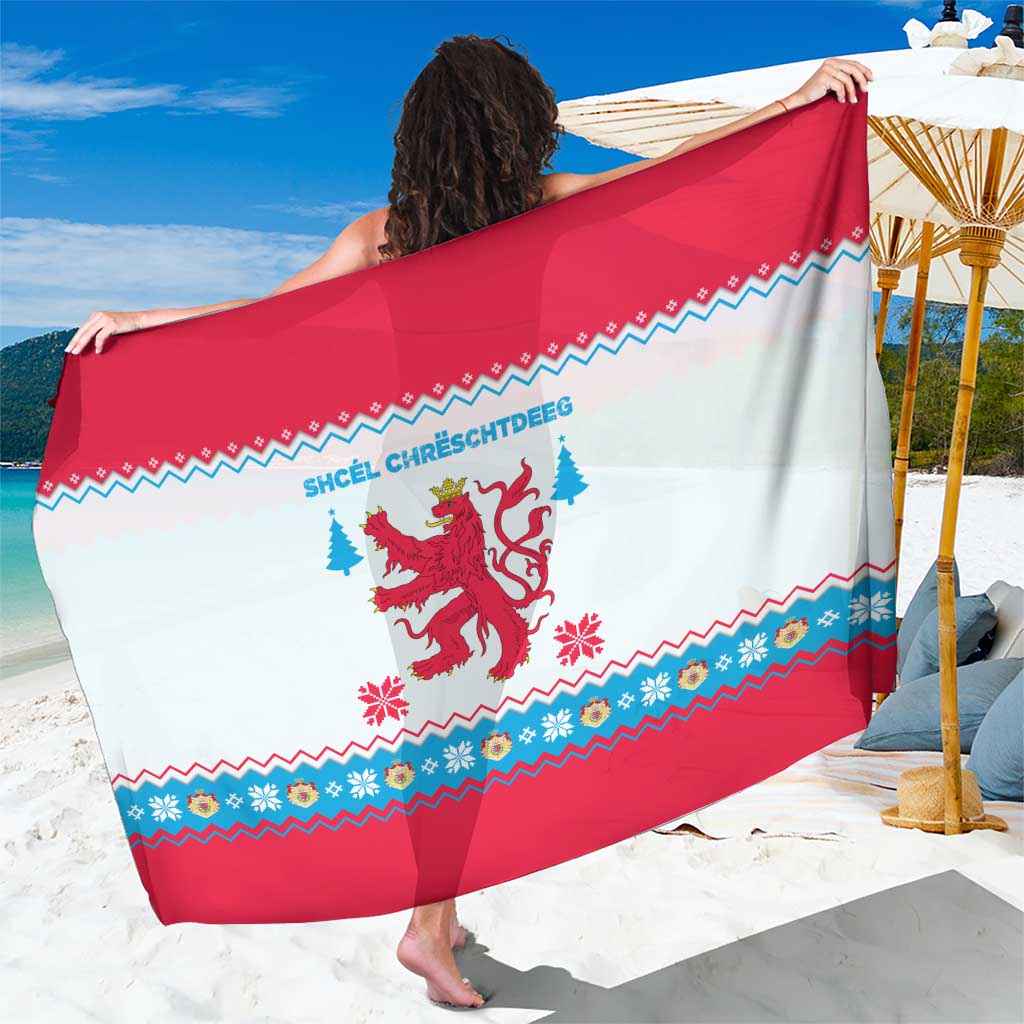 Luxembourg Christmas Sarong with Red Lion Crest and Snowflake Pattern