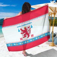 Luxembourg Christmas Sarong with Red Lion Crest and Snowflake Pattern