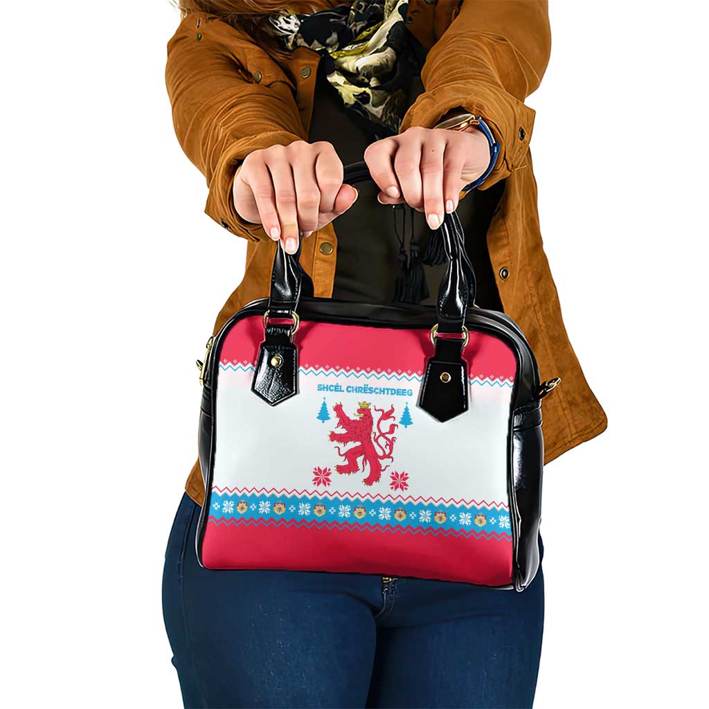 Luxembourg Christmas Shoulder Handbag with Red Lion Crest and Snowflake Pattern