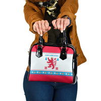 Luxembourg Christmas Shoulder Handbag with Red Lion Crest and Snowflake Pattern