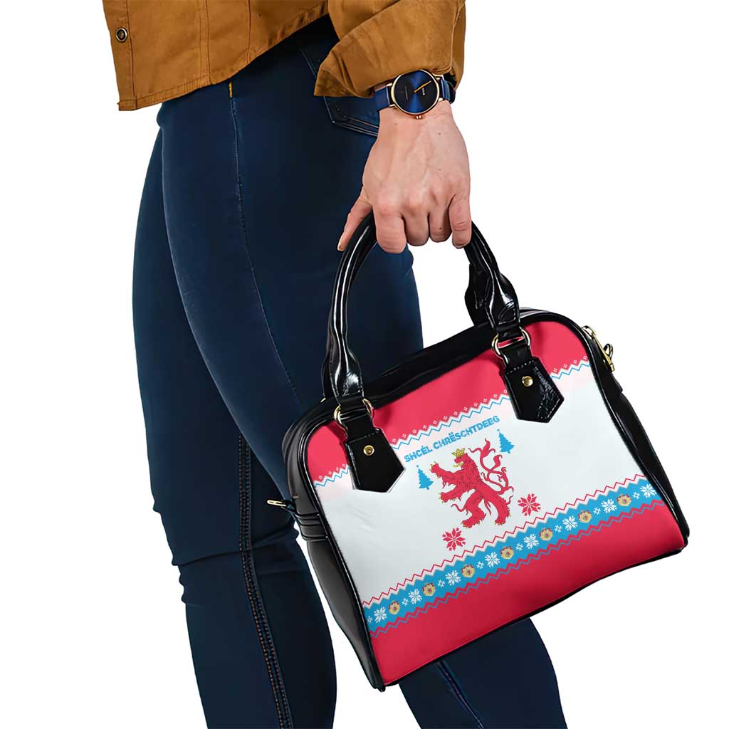 Luxembourg Christmas Shoulder Handbag with Red Lion Crest and Snowflake Pattern
