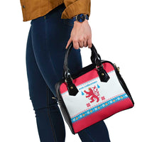 Luxembourg Christmas Shoulder Handbag with Red Lion Crest and Snowflake Pattern