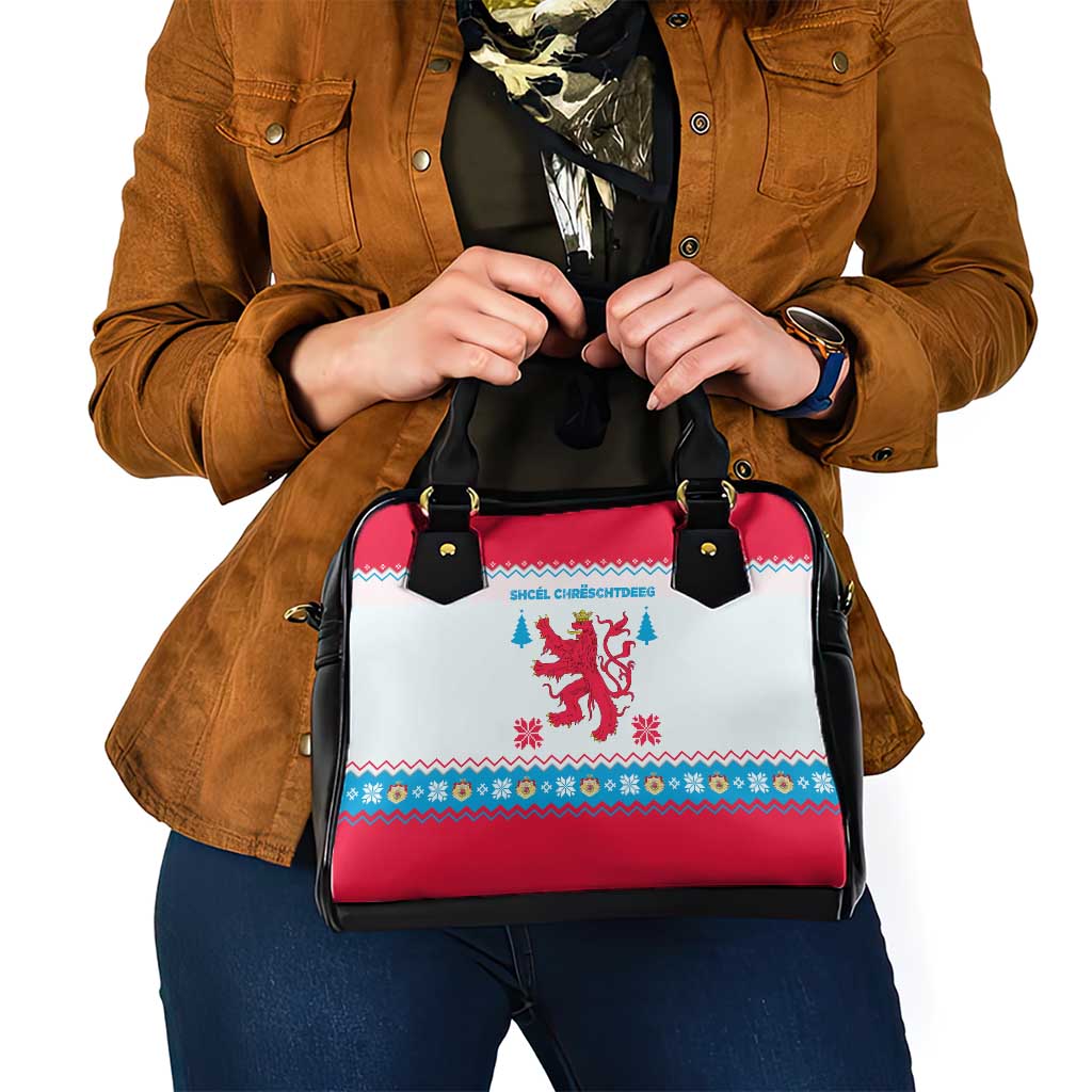 Luxembourg Christmas Shoulder Handbag with Red Lion Crest and Snowflake Pattern