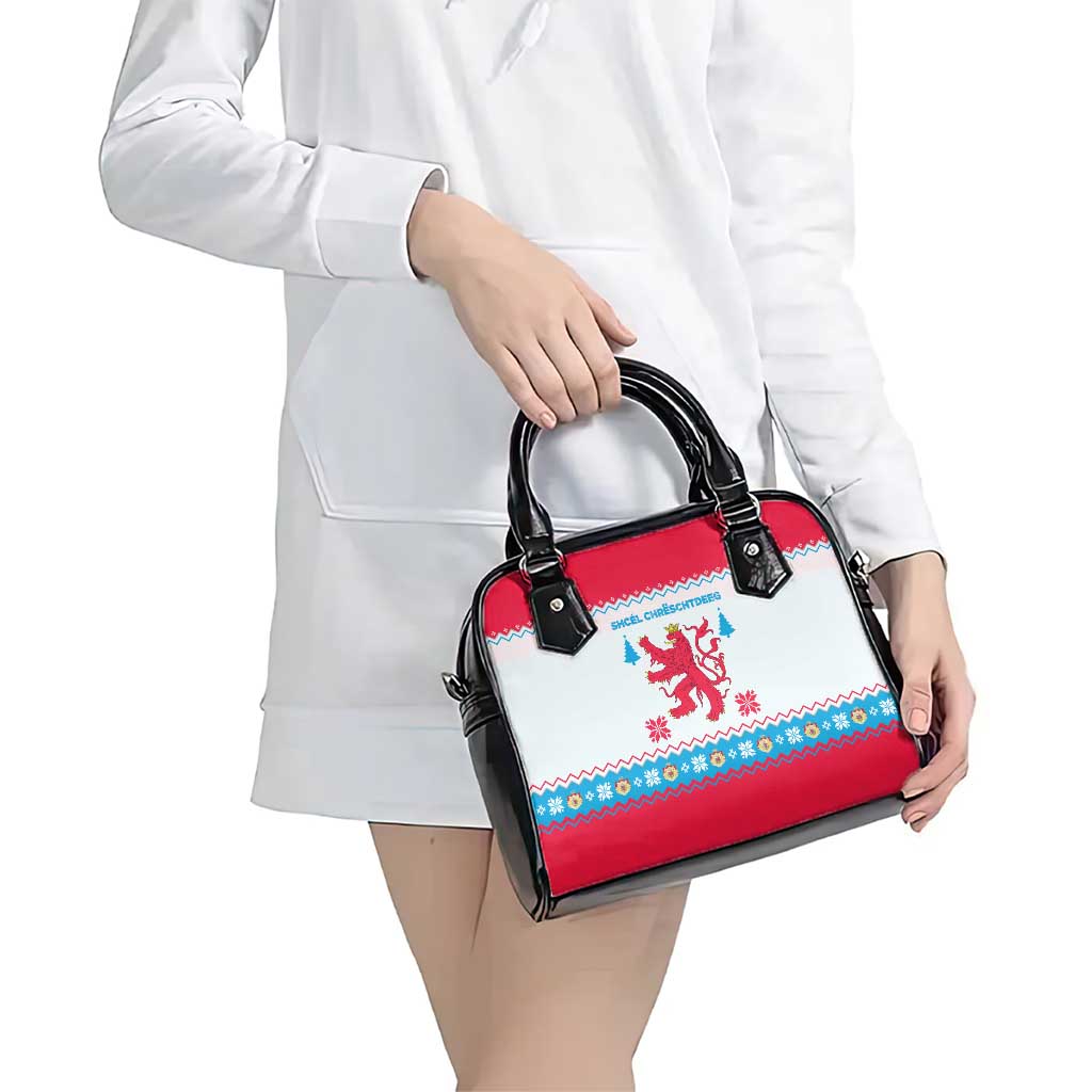 Luxembourg Christmas Shoulder Handbag with Red Lion Crest and Snowflake Pattern