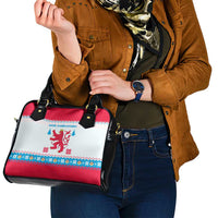 Luxembourg Christmas Shoulder Handbag with Red Lion Crest and Snowflake Pattern