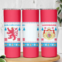 Luxembourg Christmas Skinny Tumbler with Red Lion Crest and Snowflake Pattern