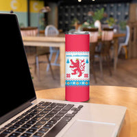 Luxembourg Christmas Skinny Tumbler with Red Lion Crest and Snowflake Pattern