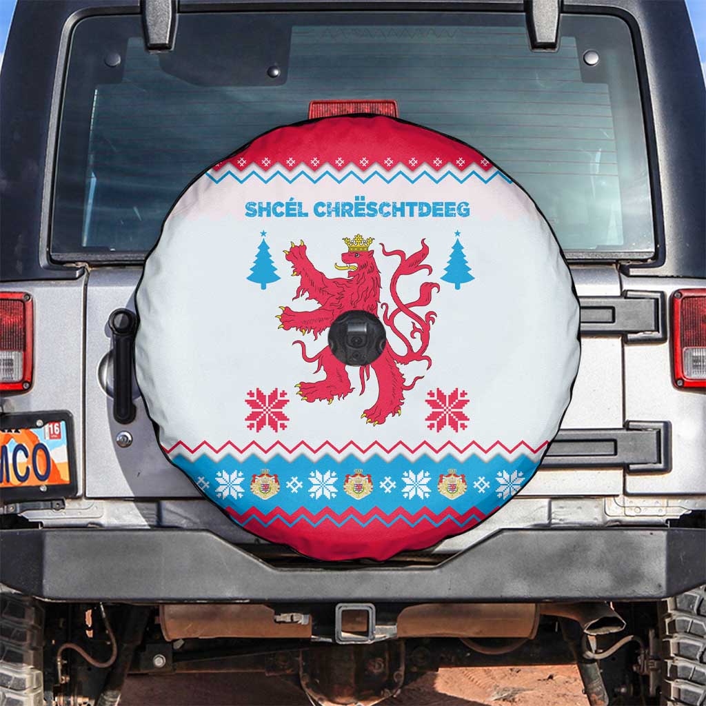 Luxembourg Christmas Spare Tire Cover with Red Lion Crest and Snowflake Pattern