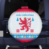 Luxembourg Christmas Spare Tire Cover with Red Lion Crest and Snowflake Pattern