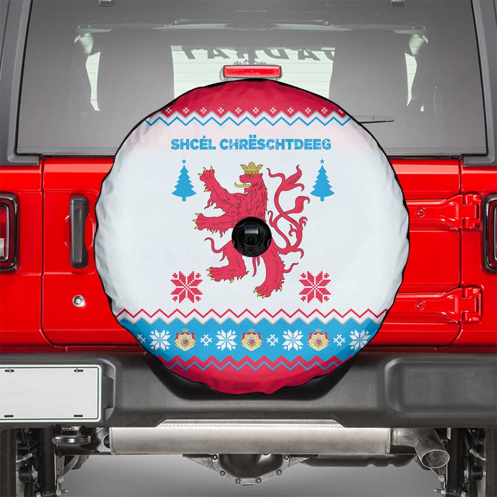 Luxembourg Christmas Spare Tire Cover with Red Lion Crest and Snowflake Pattern