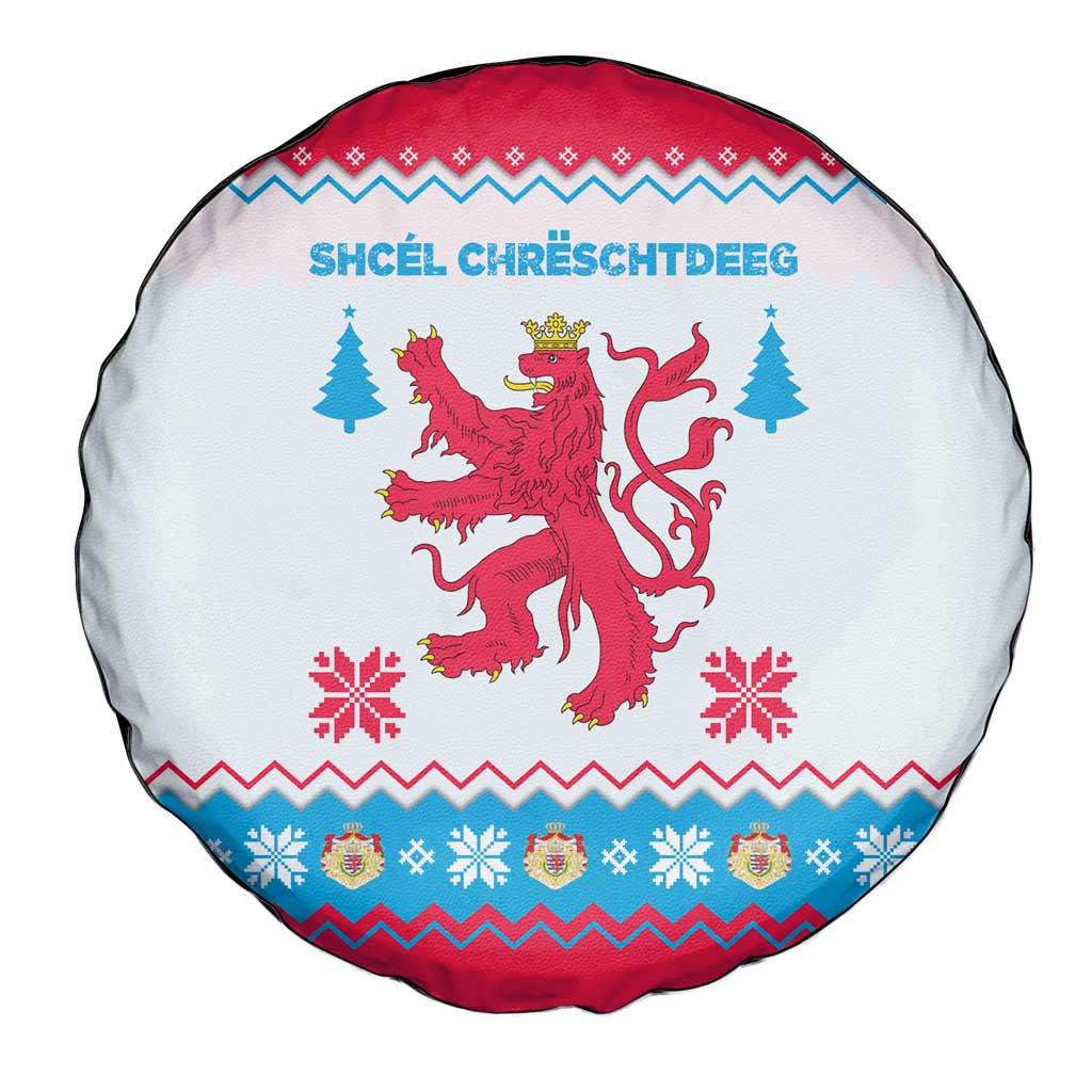 Luxembourg Christmas Spare Tire Cover with Red Lion Crest and Snowflake Pattern