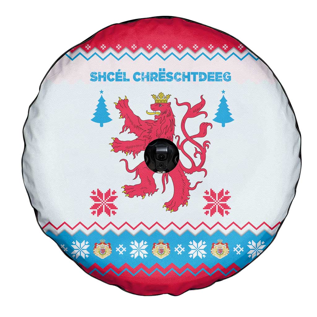 Luxembourg Christmas Spare Tire Cover with Red Lion Crest and Snowflake Pattern