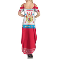 Luxembourg Christmas Summer Maxi Dress with Red Lion Crest and Snowflake Pattern