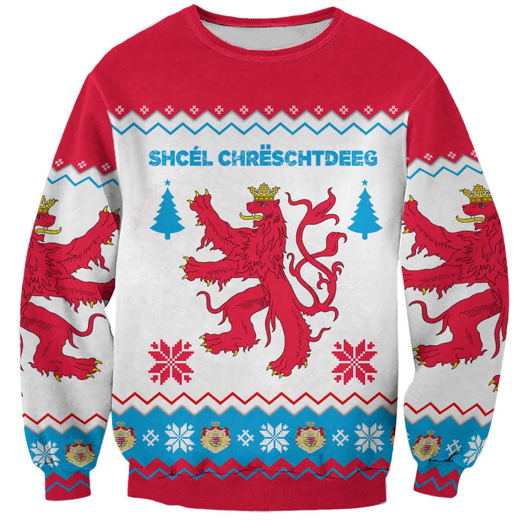 Luxembourg Christmas Sweatshirt with Red Lion Crest and Snowflake Pattern