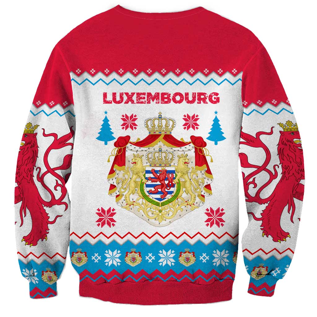 Luxembourg Christmas Sweatshirt with Red Lion Crest and Snowflake Pattern