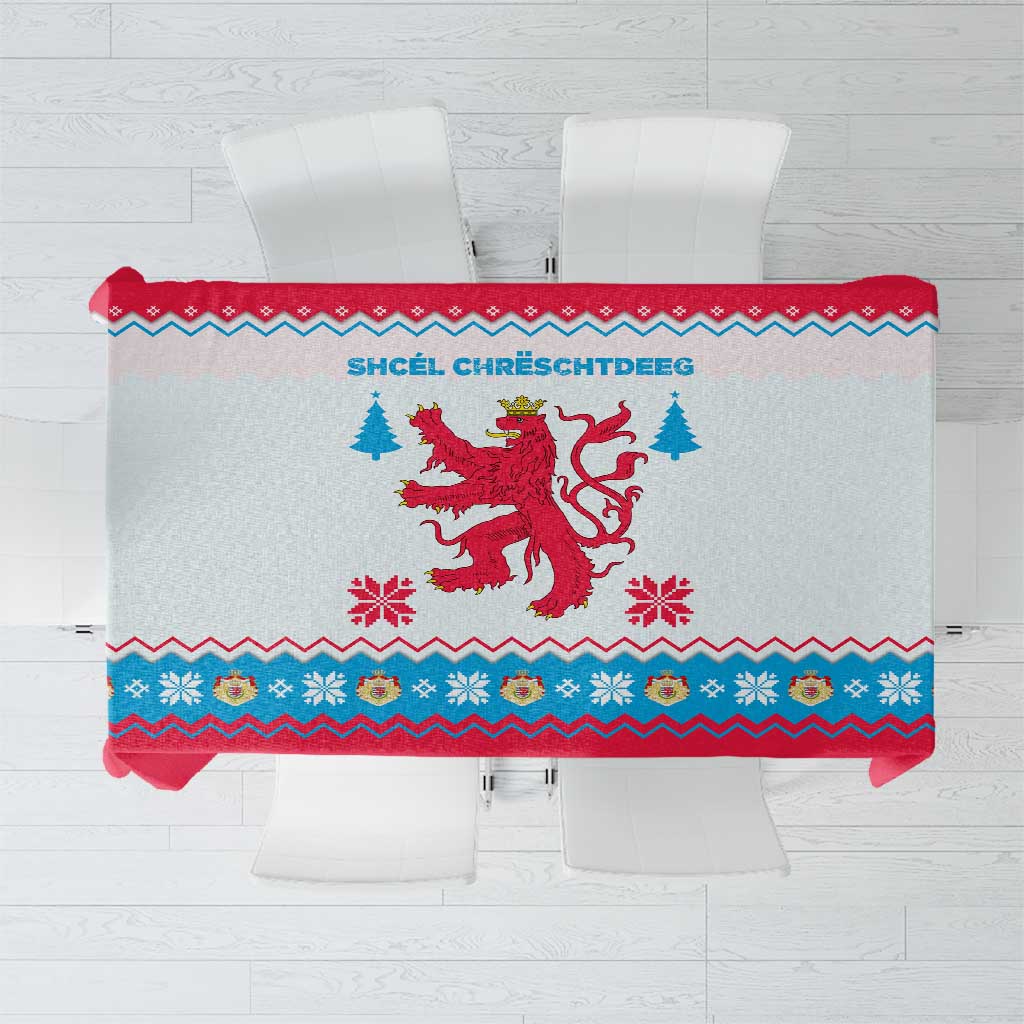 Luxembourg Christmas Tablecloth with Red Lion Crest and Snowflake Pattern